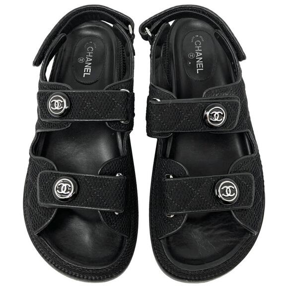 CHANEL Shoes - Chanel Dad Sandals Black Fabric CC Logo Size 40 EU‎
